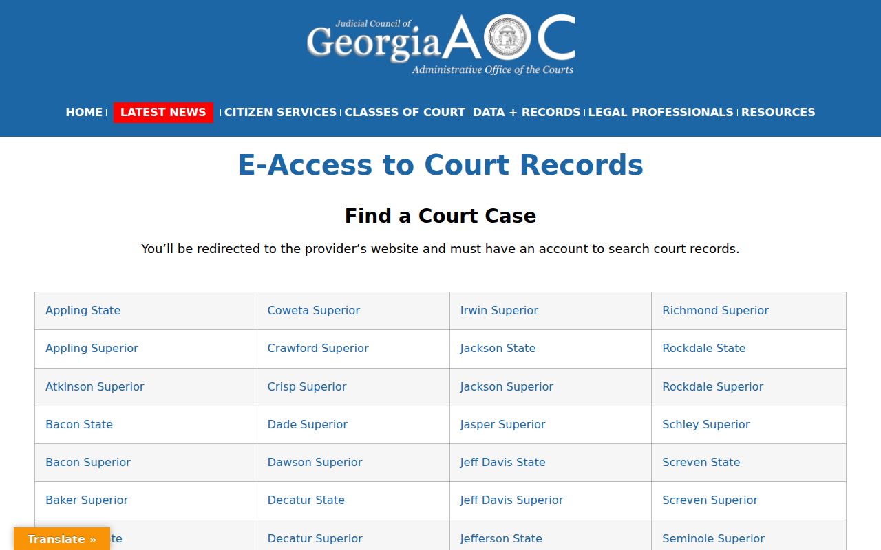 Georgia E-Access provider routing page