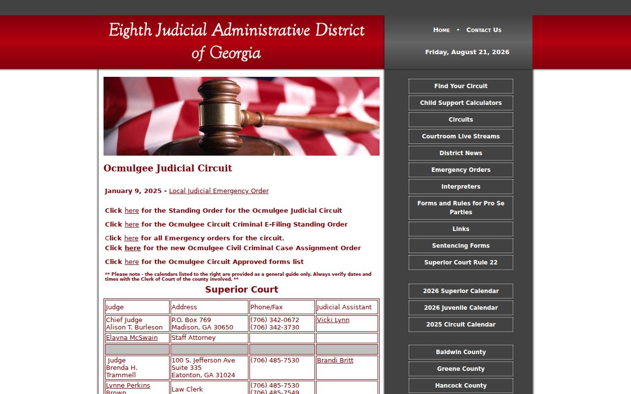 Wilkinson County court calendar Ocmulgee Judicial Circuit information