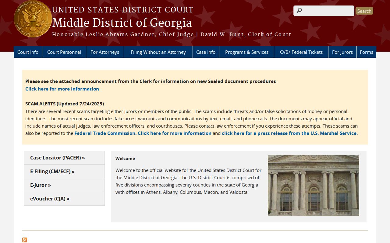 Middle District of Georgia federal court records home page