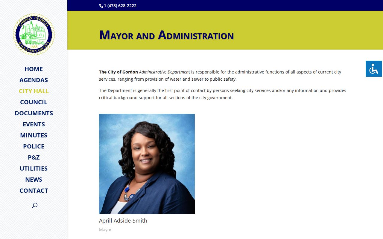 Gordon administration page listing city officials and contacts