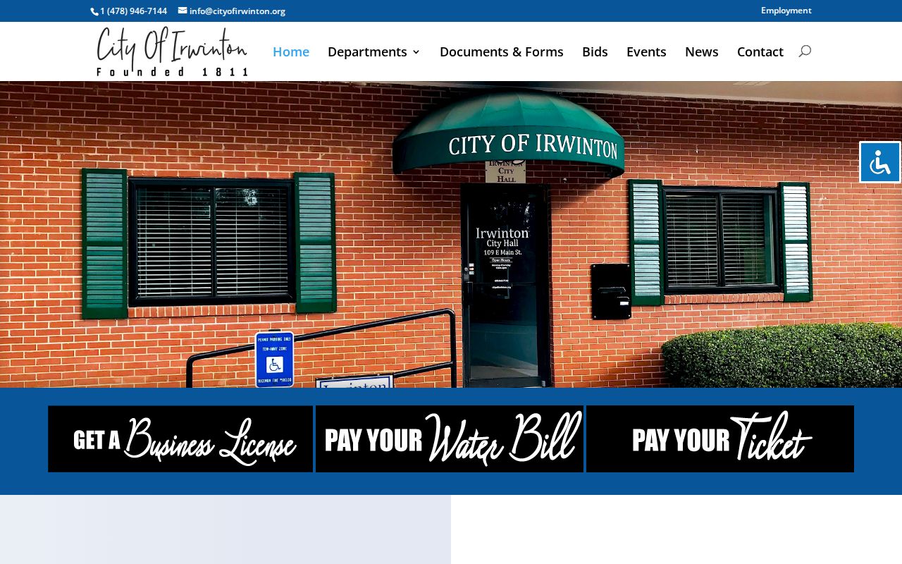 Official Irwinton City Hall page with county-seat contact information