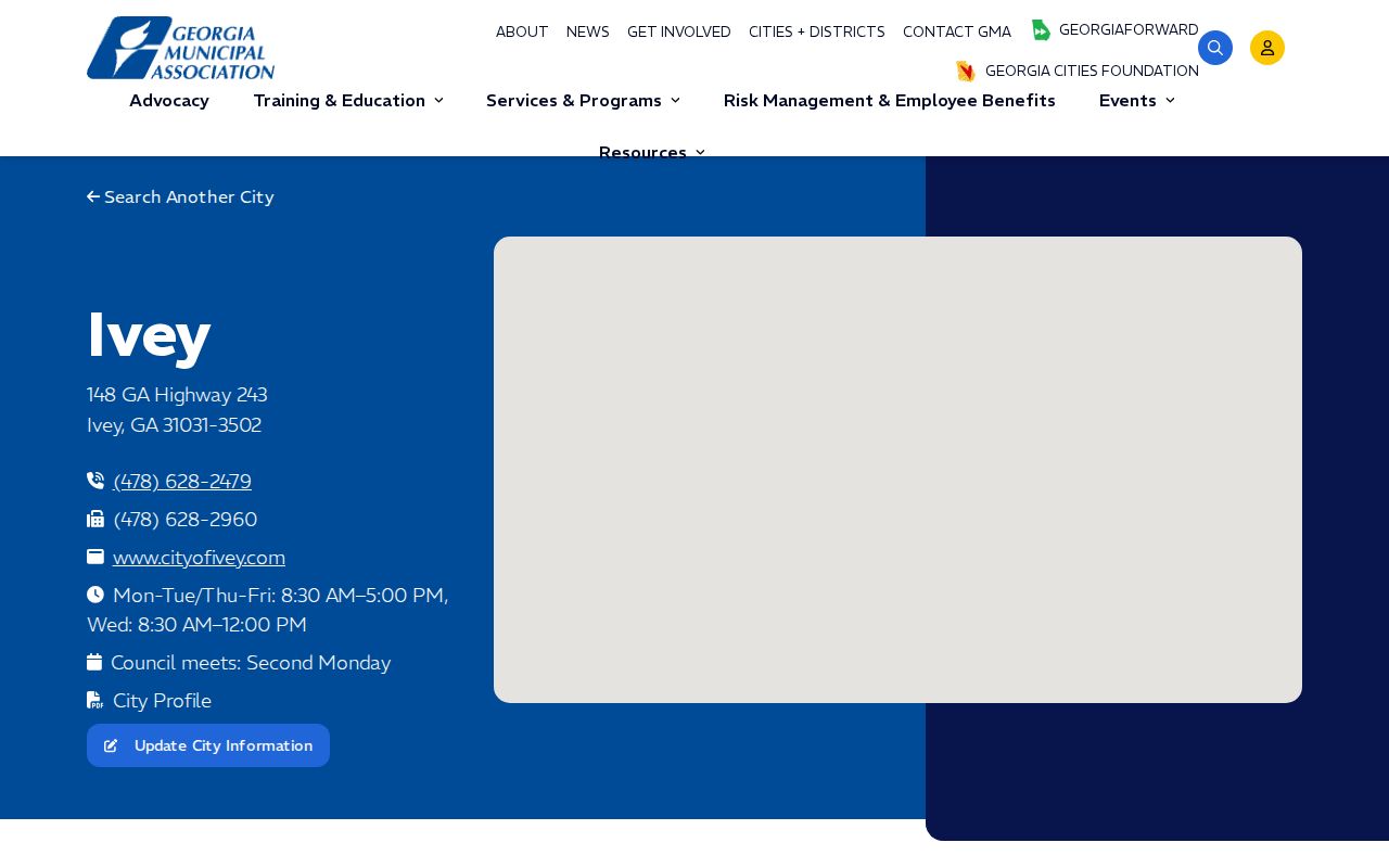 Georgia Municipal Association profile showing Ivey municipal contact details