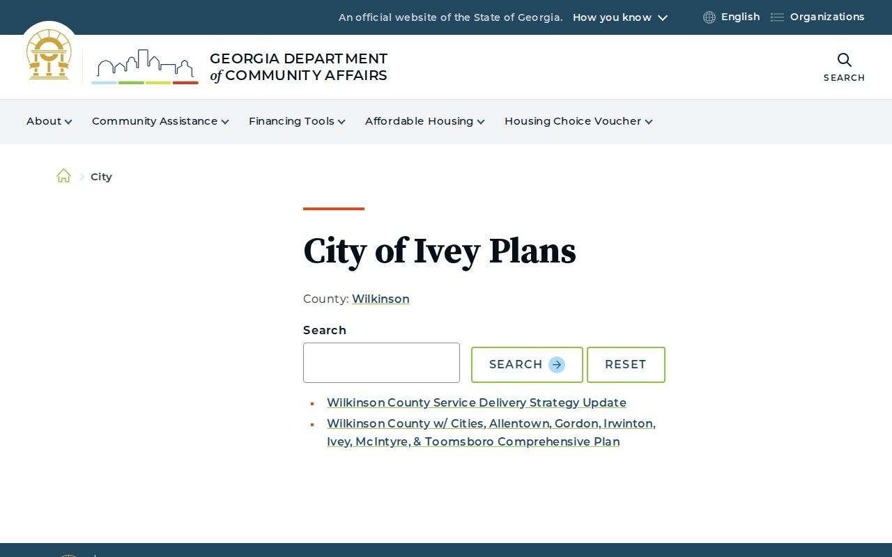 Georgia DCA page for Ivey municipal planning records
