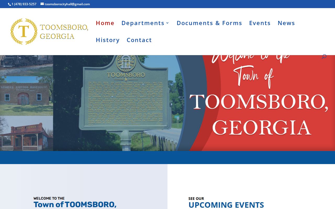 Official Toomsboro Town Hall website with contact and office hours