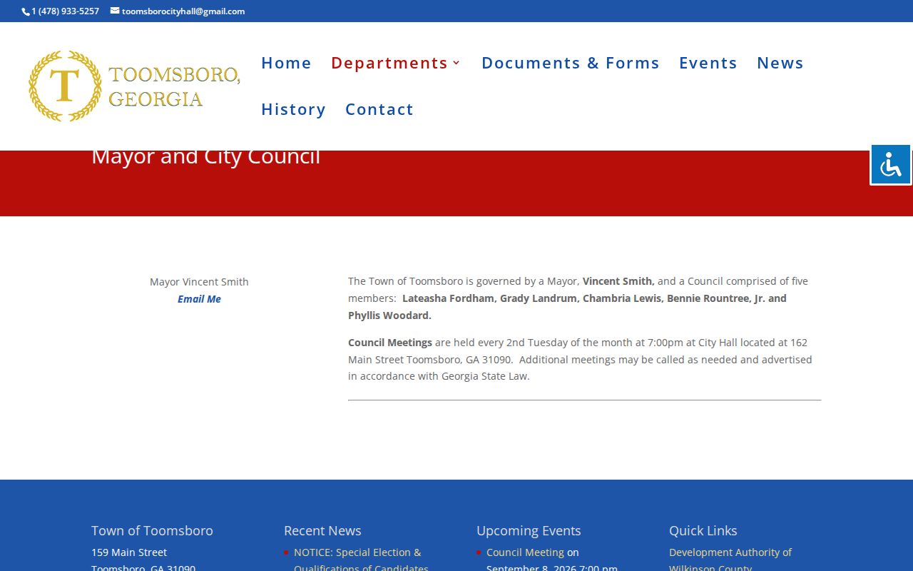 Toomsboro government page with council and meeting information